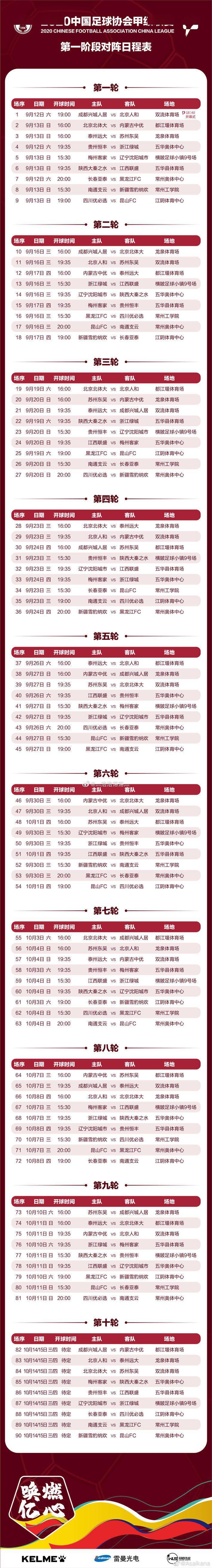 
2020中甲第一阶段赛程：9月12日揭幕战-xiongmao体育(图4)